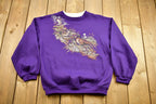 Vintage 1990s Nature Graphic Crewneck Sweater / Vintage Purple Sweatshirt / Animal Print / Wilderness & Outdoors / Basic Editions