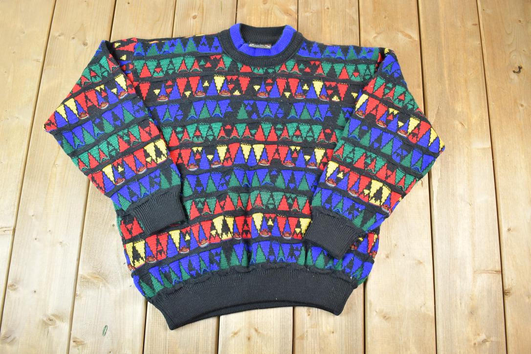 Vintage 1990s Coogi Colorful Made In Australia 3D knit 100% Cotton Abstract Pattern Crewneck Sweater
