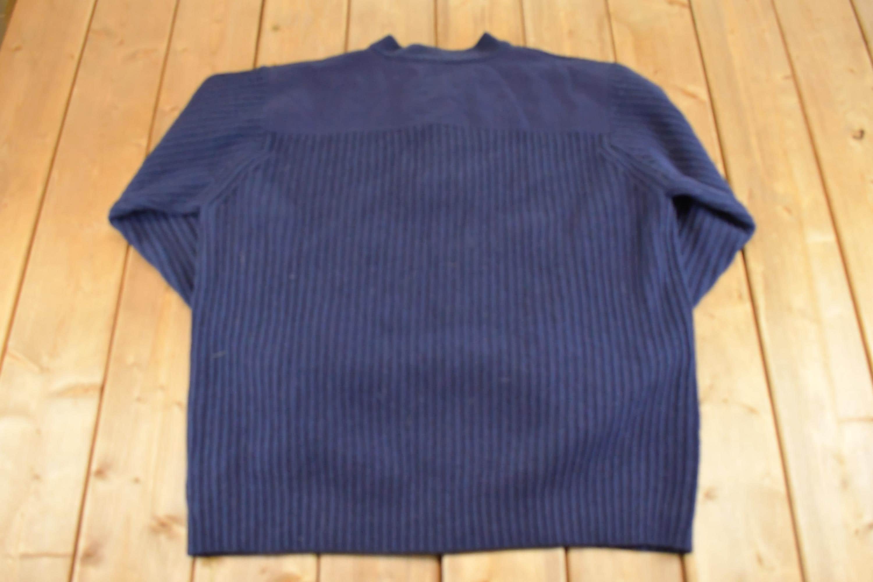 Vintage 1990s LL Bean Knit Quarter Button Sweater Mens XL / 90's Abstract Pattern 3D Knitted Outdoorsman Sweatshirt