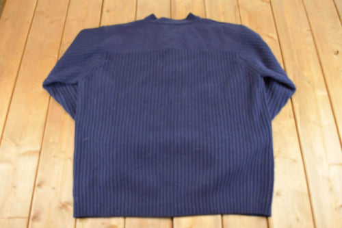 Vintage 1990s LL Bean Knit Quarter Button Sweater Mens XL / 90's Abstract Pattern 3D Knitted Outdoorsman Sweatshirt