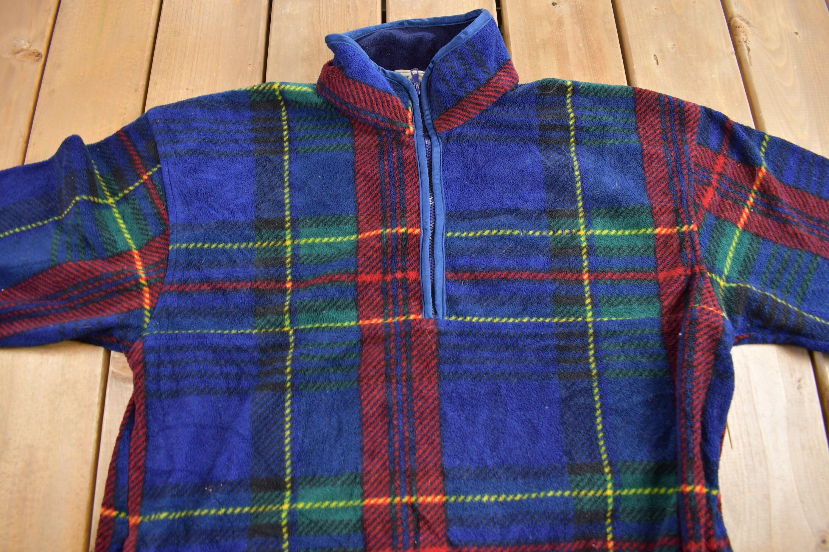 Vintage 1990s IZOD Quarter Zip Plaid Fleece Sweater  Sportswear  90s Sweater  Streetwear  Athleisure  Hiking