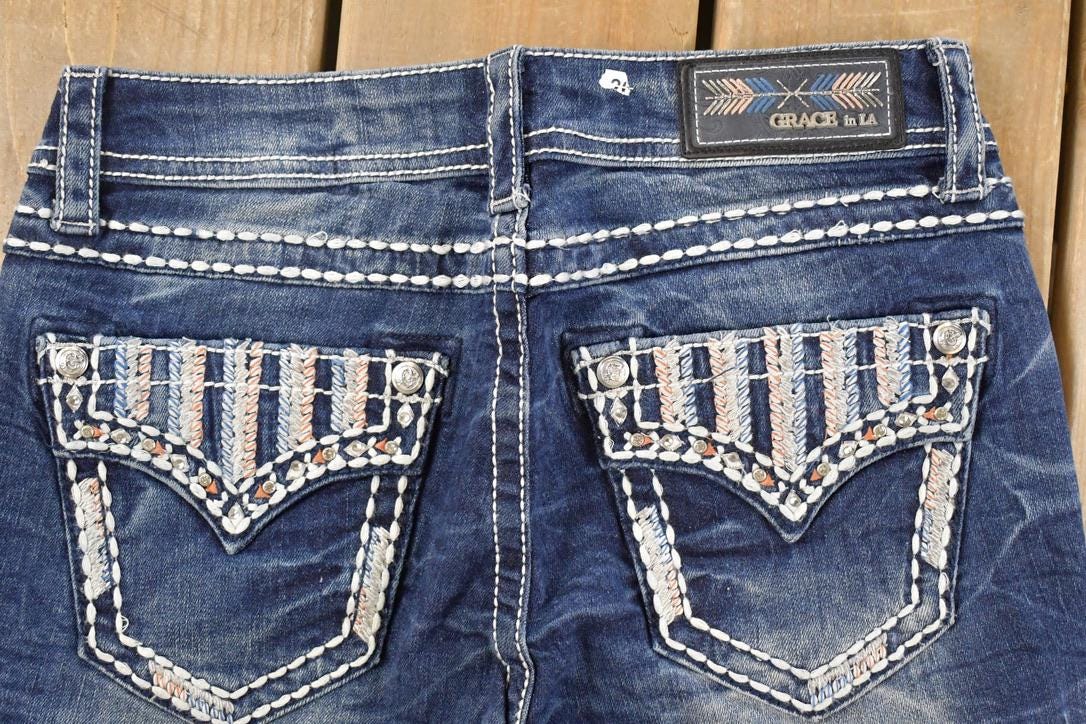 Vintage Deadstock Y2K Grace In LA Bedazzled Low Rise Jeans Women's Size 26x31