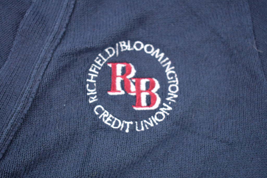 Vintage 1990s Credit Union Embroidered Logo Knit Cardigan