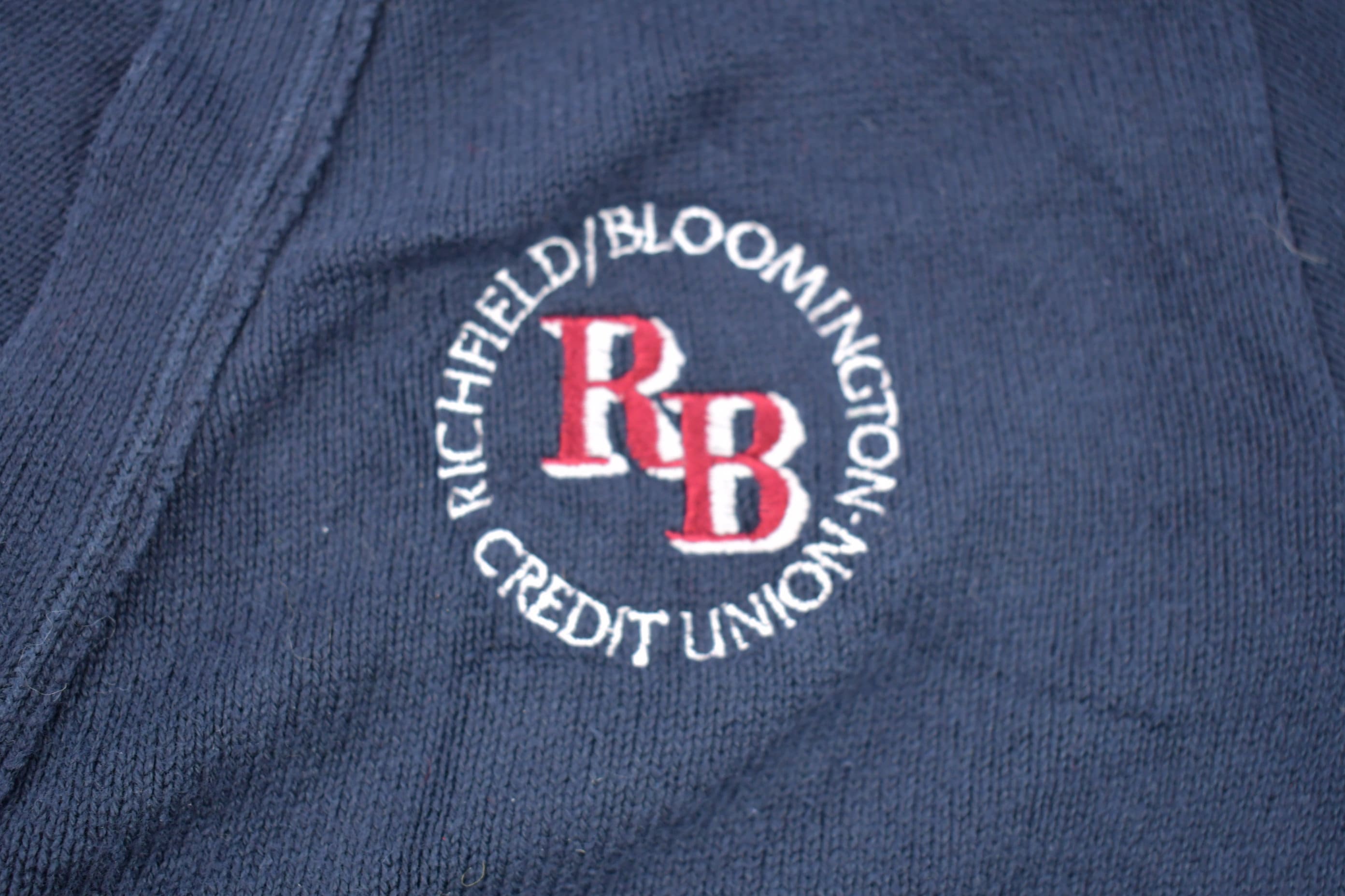 Vintage 1990s Credit Union Embroidered Logo Knit Cardigan