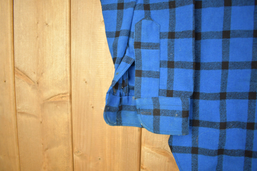 Vintage 1990s Pendleton Blue Plaid Button Up Flannel Board Shirt