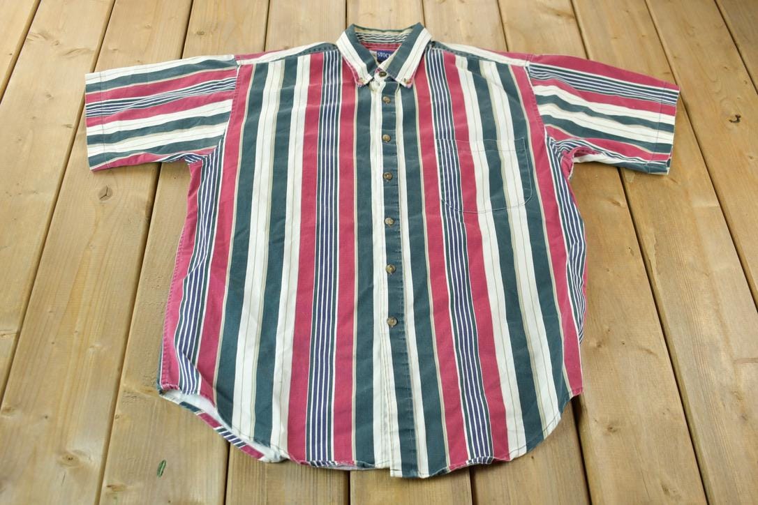 Vintage 1990s Stockton Multicolor Striped Short Sleeve Button Down Shirt