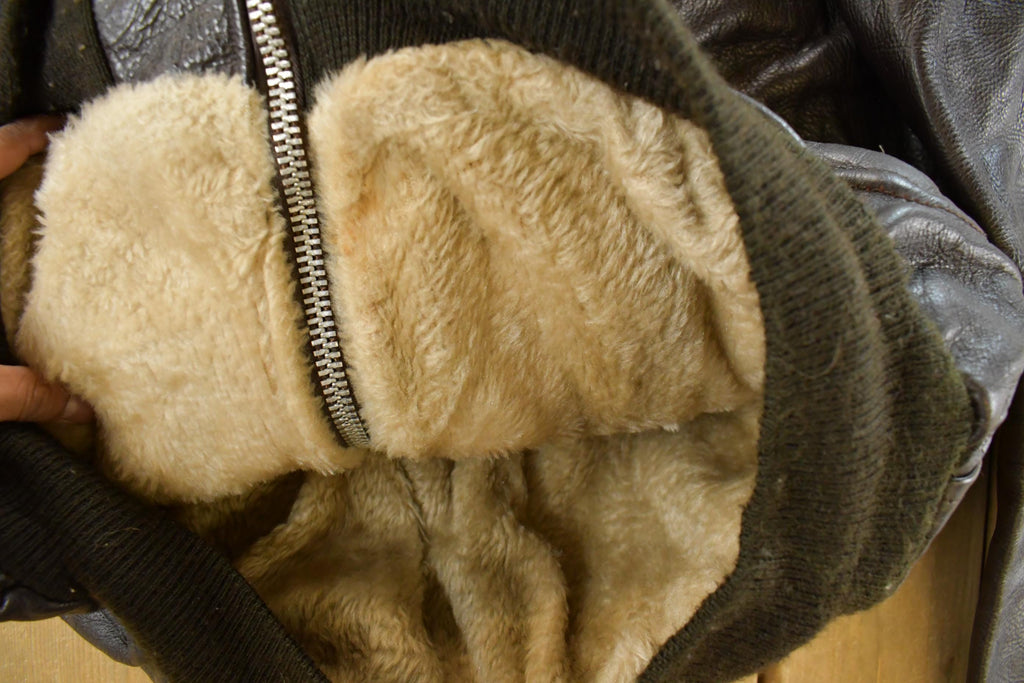 Vintage 1980s Cooper Shearling Fur Lined Leather Bomber Flight Jacket Men's XL