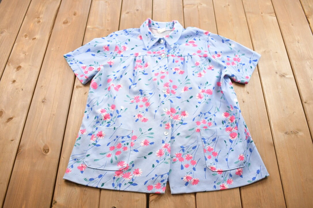 Vintage 1990s Land 'n Sea Floral Summer Button Up Shirt / Made in USA / Floral Pattern / Casual Shirt / Double Pocket / Single Stitch