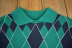 Vintage 1990s Alfred Dunner Argyle Knit Collar Sweater Made In USA