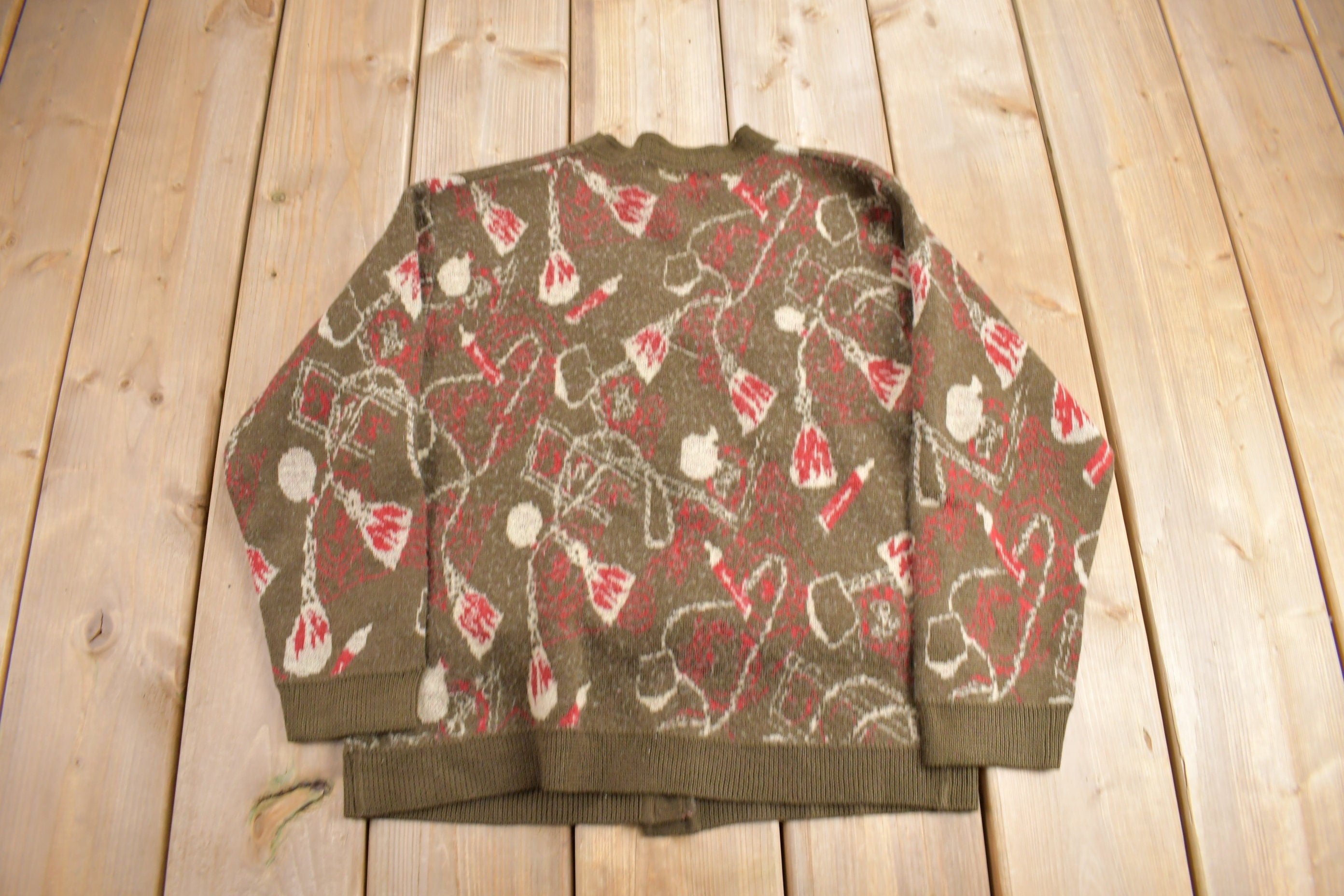 Vintage 1980s All Over Geometric Pattern Knitted Cardigan Sweater
