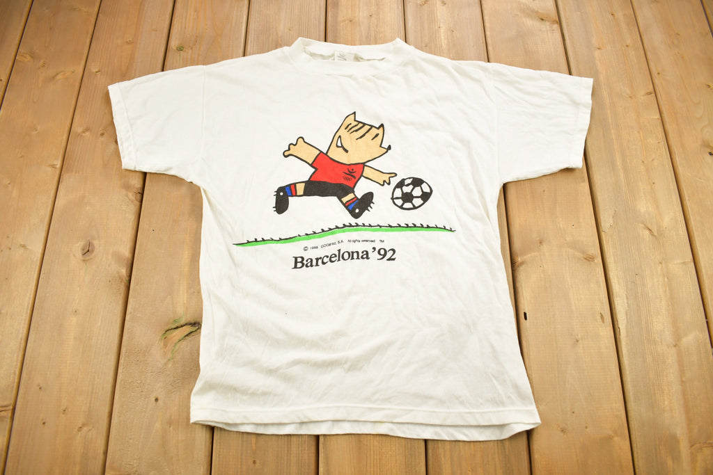 Vintage 1992 Barcelona Olympics Soccer Theme Graphic T Shirt