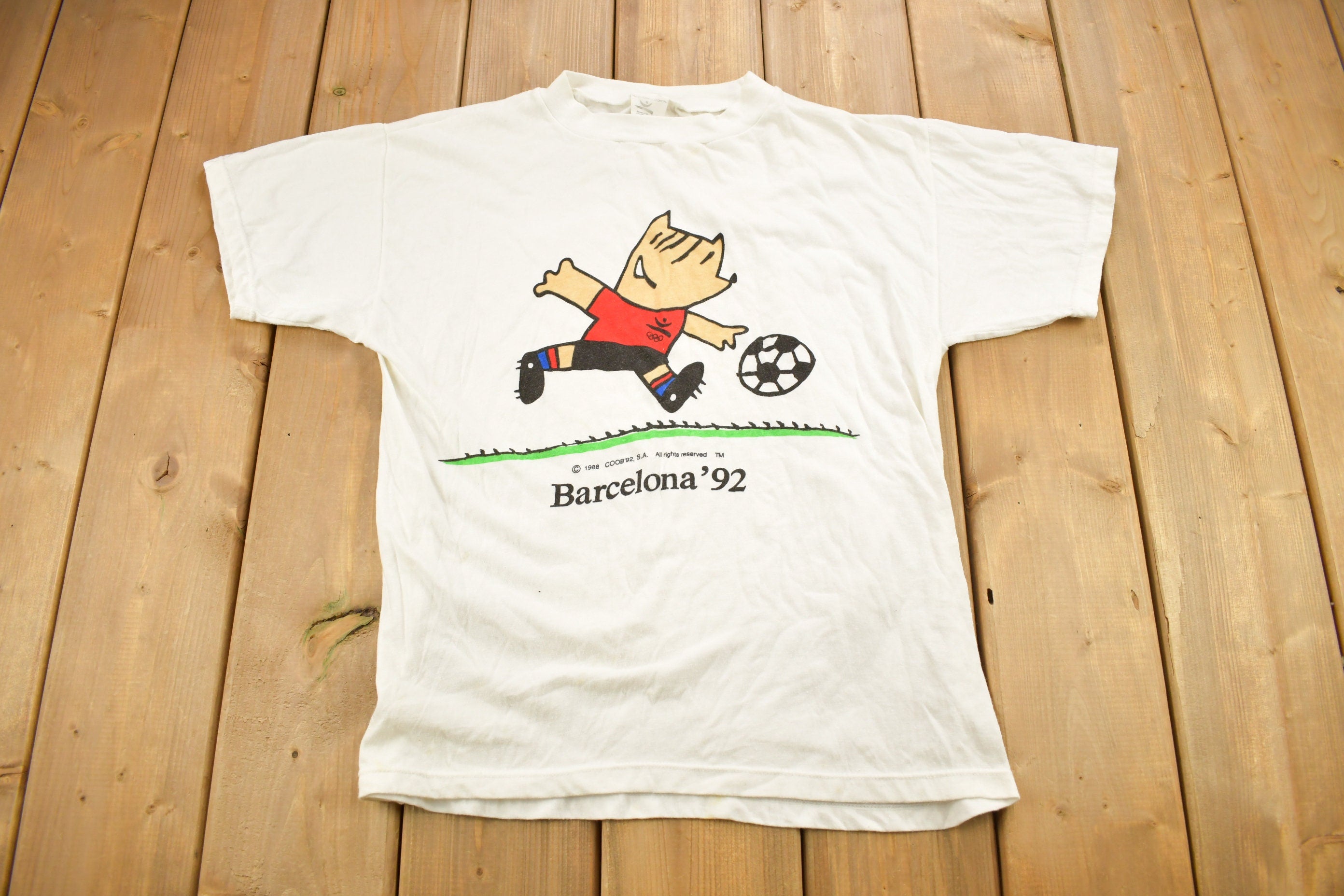 Vintage 1992 Barcelona Olympics Soccer Theme Graphic T Shirt