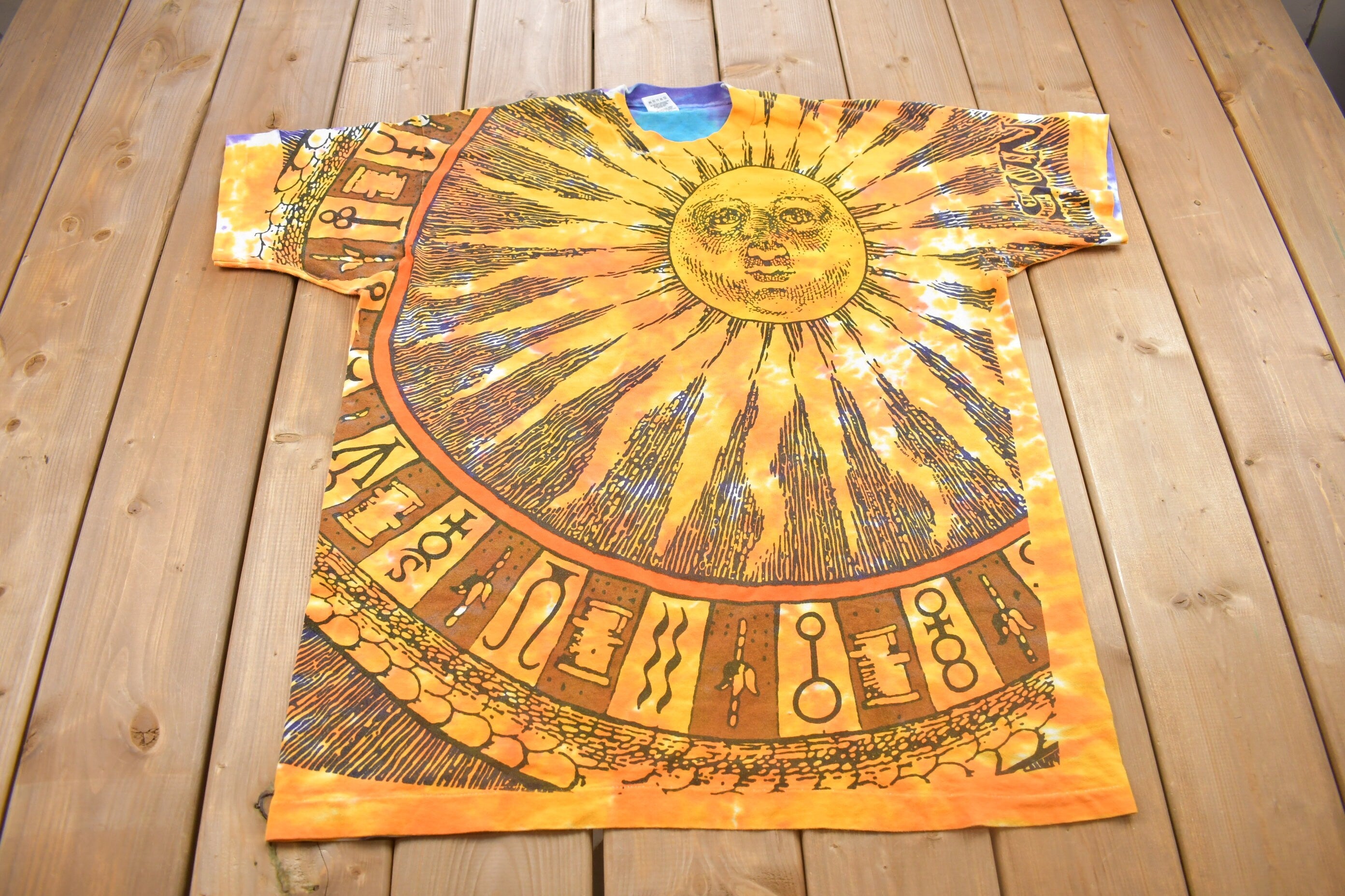 Vintage 1992 Astrology Sun and Moon All Over Print Graphic T Shirt