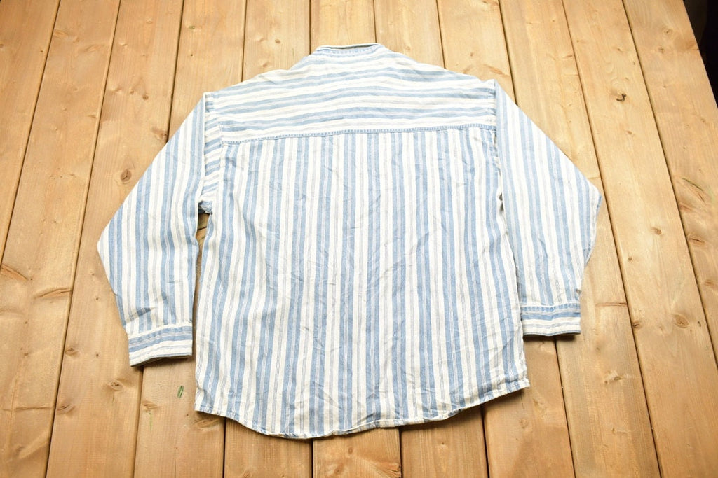 Vintage 1990s Bon Homme Striped Button Up Shirt / 1990s Button Up / Vintage Flannel / Basic Button Up / Formal Button Up