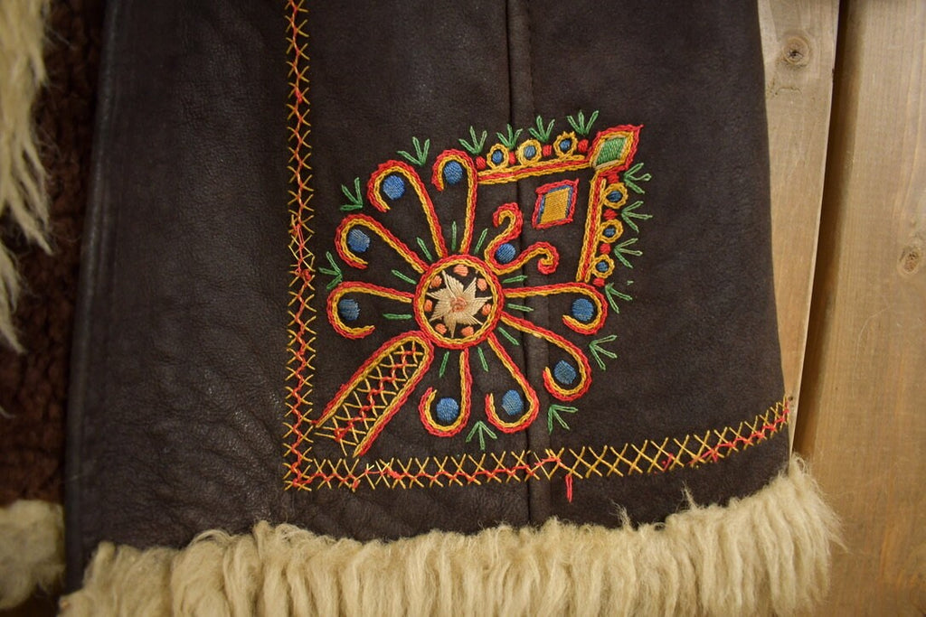 Vintage 1970s Embroidered Fur Coat