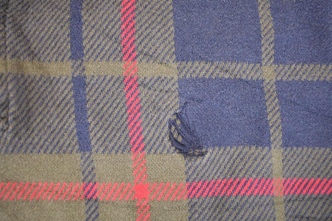 Vintage 1990s Nautica Plaid Souvenir Quarter Button Sweatshirt Mens L / 90s Crewneck / Travel Vacation Sweater / Streetwear