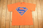 Vintage 1990s Rare Orange Superman Graphic T Shirt