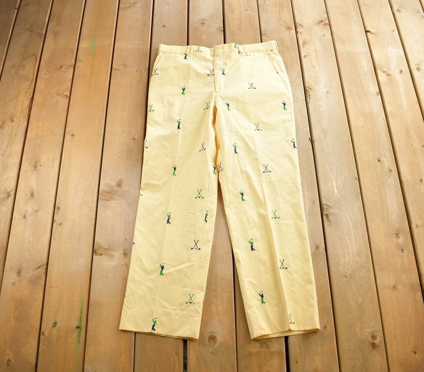 Vintage 1980s Wedge Wood Embroidered Golf Trousers Size 32x30