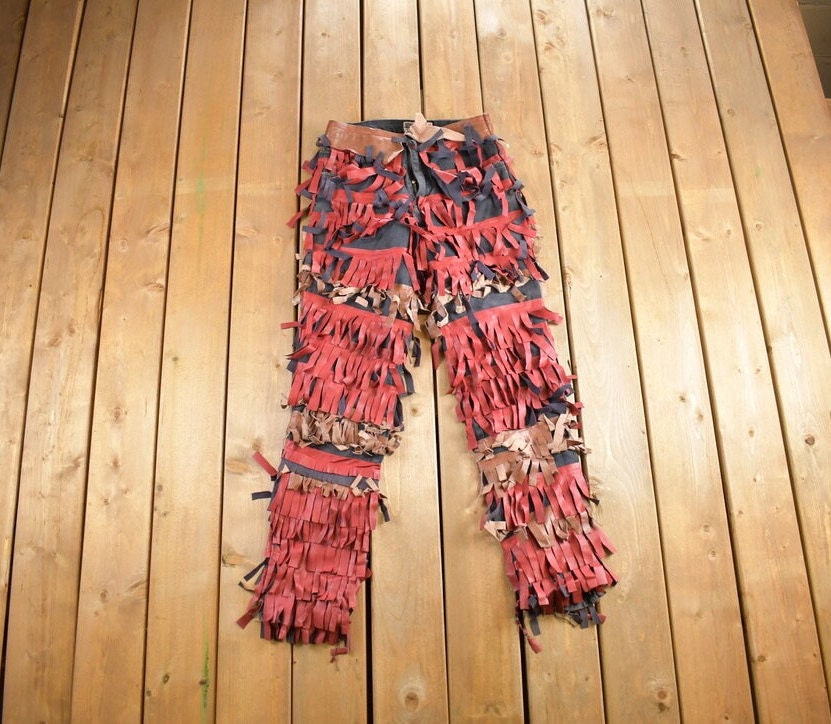 Vintage 1990s Denim Fringe Cowboy Pants Size 30x32