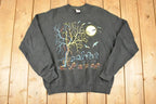 Vintage 1990s Halloween Graveyard Graphic Print Crewneck Sweatshirt Mens L
