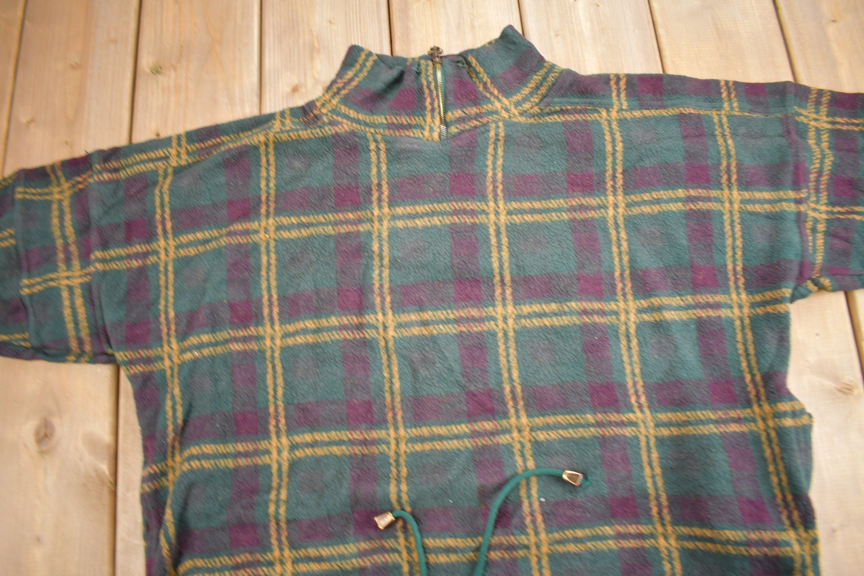 Vintage 1990s French Country Express Plaid Fleece Sweater