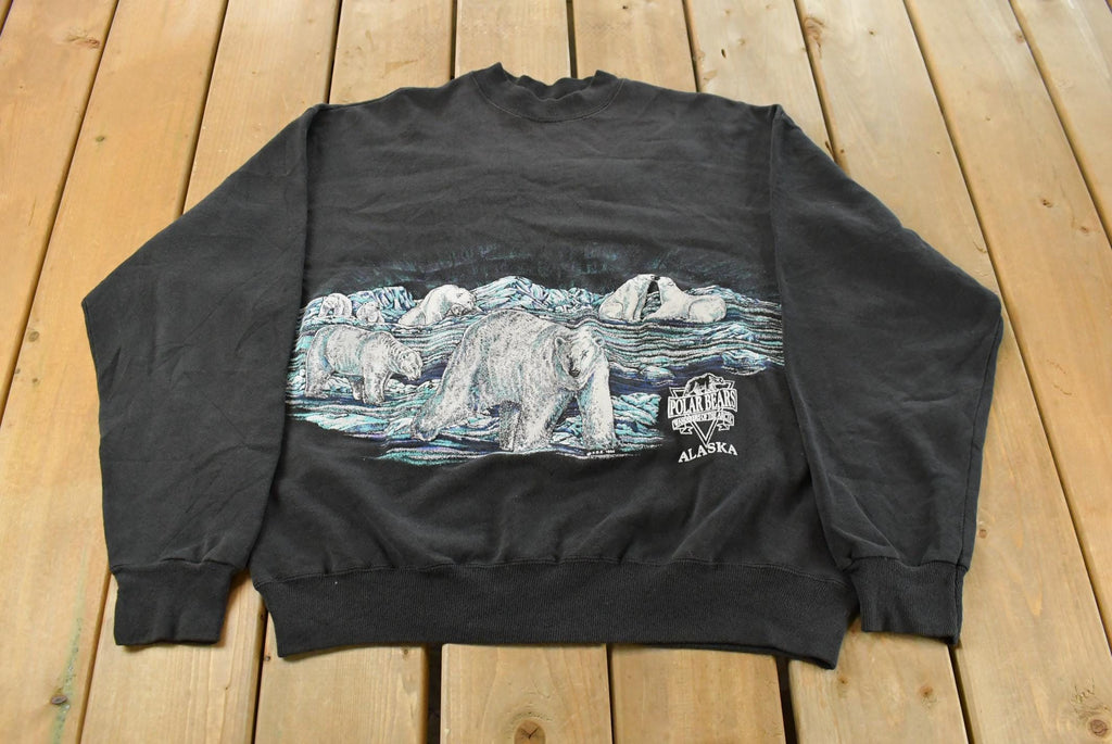 Vintage 1990s Alaska Polar Bears Graphic Print AOP Crewneck Sweatshirt Mens L
