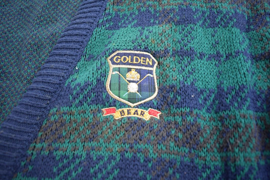 Vintage 1990s Golden Bear Golf Embroidered Knit Cardigan Sweater