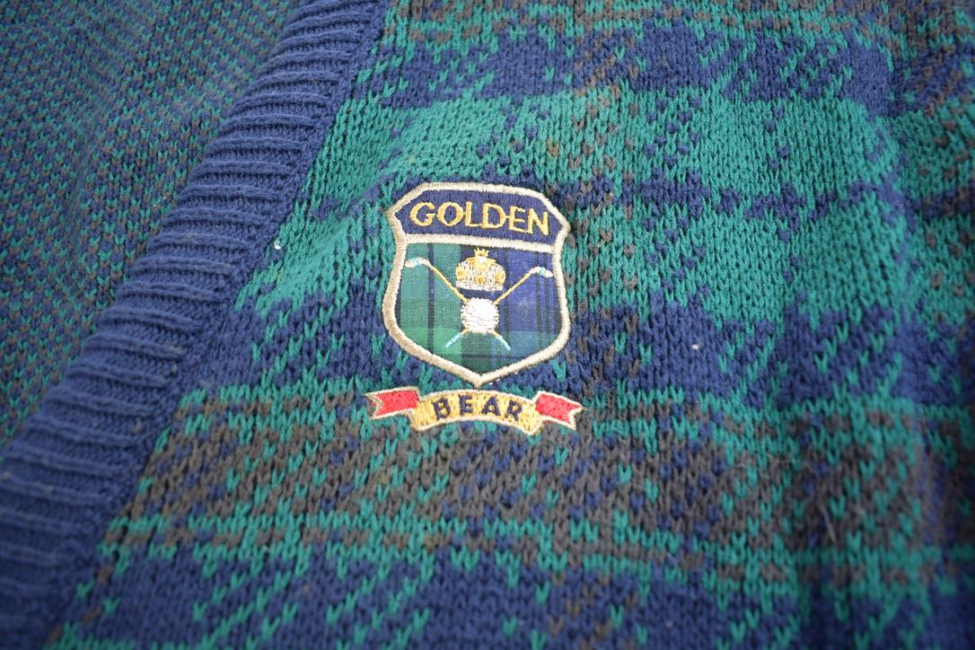 Vintage 1990s Golden Bear Golf Embroidered Knit Cardigan Sweater