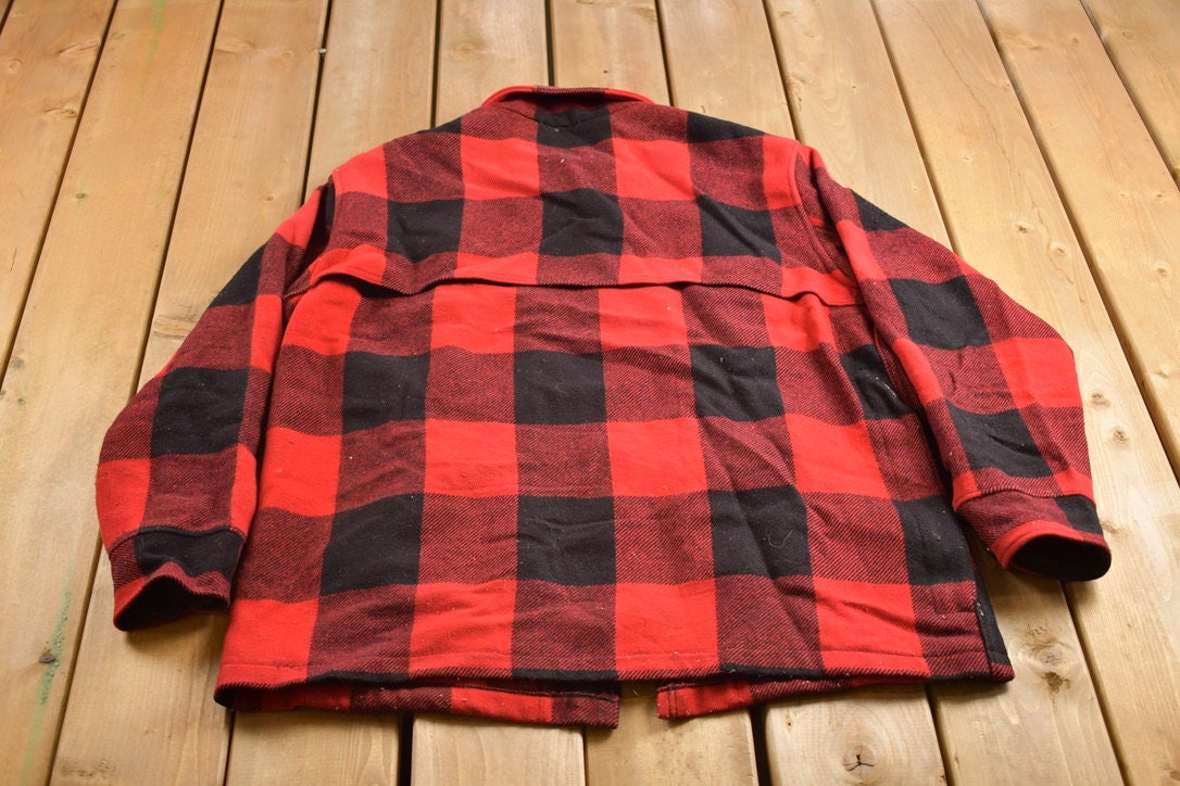 Vintage 1980s Woolrich Wool Plaid Zip Up Shacket