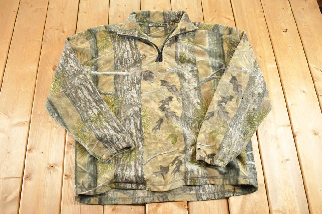 Vintage 1990s Longleaf Realtree Camo Fleece Full Zip Sweater Men's XL / Geometric Abstract Pattern / 90s Pullover Sweatshirt / Hiking