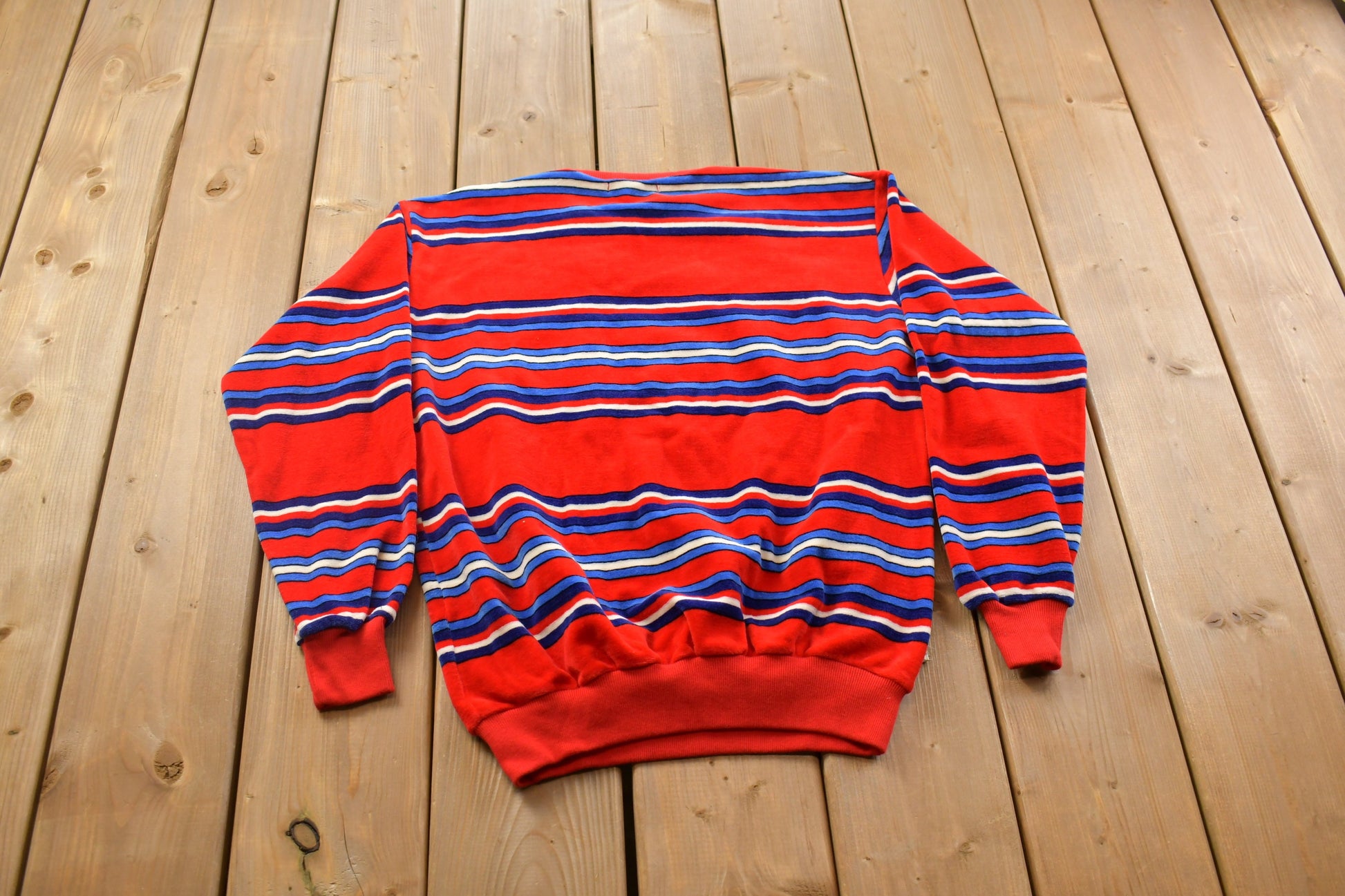 Vintage 1990s Deadstock Striped Knitted Crewneck Sweater / Vintage 90s Crewneck / All Over Pattern / Colorful / Sweatshirt / Striped Sweater