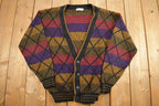 Vintage 1990s Striped Criss Cross Knitted Cardigan Sweater