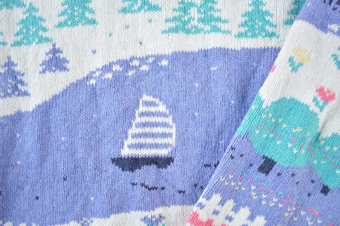 Vintage 1990s Northern Reflections Knit AOP Boating Abstract Pattern Crewneck Sweater