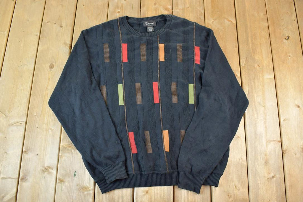 Vintage 1990s Tosani Canada Knit Crewneck Sweater  90s Crewneck  Abstract Pattern  Preppy Knits