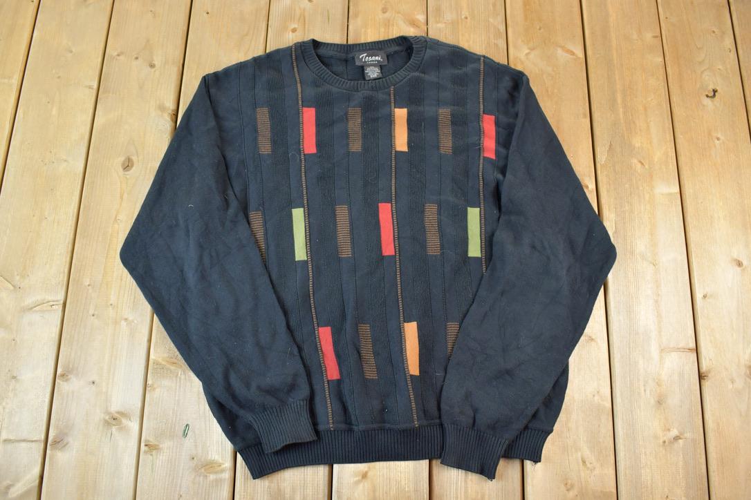 Vintage 1990s Tosani Canada Knit Crewneck Sweater  90s Crewneck  Abstract Pattern  Preppy Knits