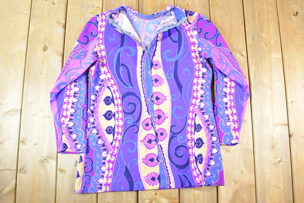 Vintage 1960s Swinging London mock turtleneck Abstract Pattern Tunic Dress Women's S
