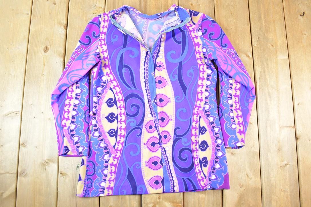 Vintage 1960s Swinging London mock turtleneck Abstract Pattern Tunic Dress Women's S