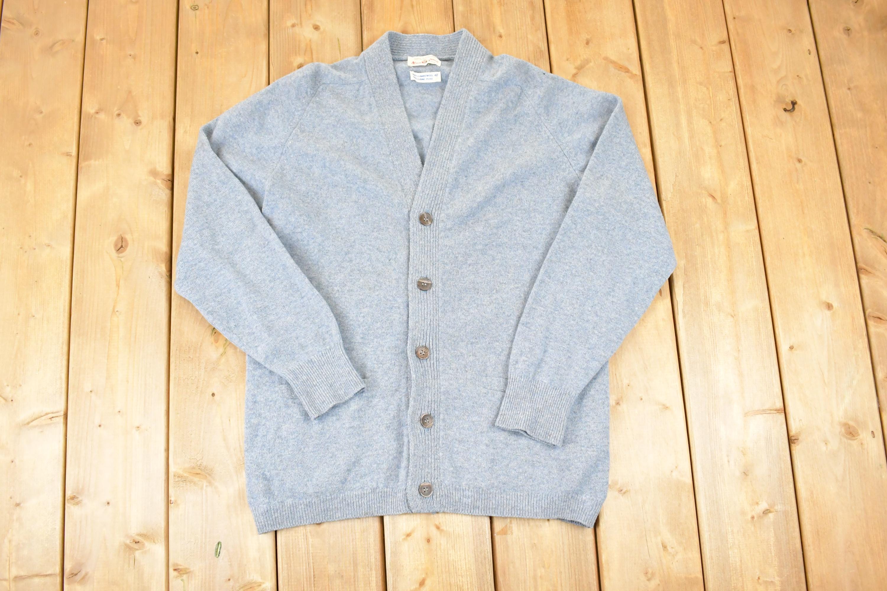 Vintage 1970s Alan Paine Knit Cardigan Lambswool Sweater Men's M