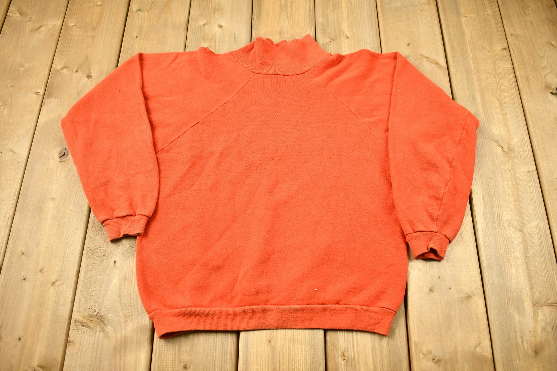 Vintage 1960s Blank Orange Raglan Mockneck Sweatshirt  60s Crewneck  Made In USA  Athleisure  True Vintage  Heath Knit  Distressed