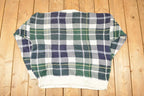 Vintage 1990s Woods And Gray Plaid Knit Crewneck Sweater Men's XL