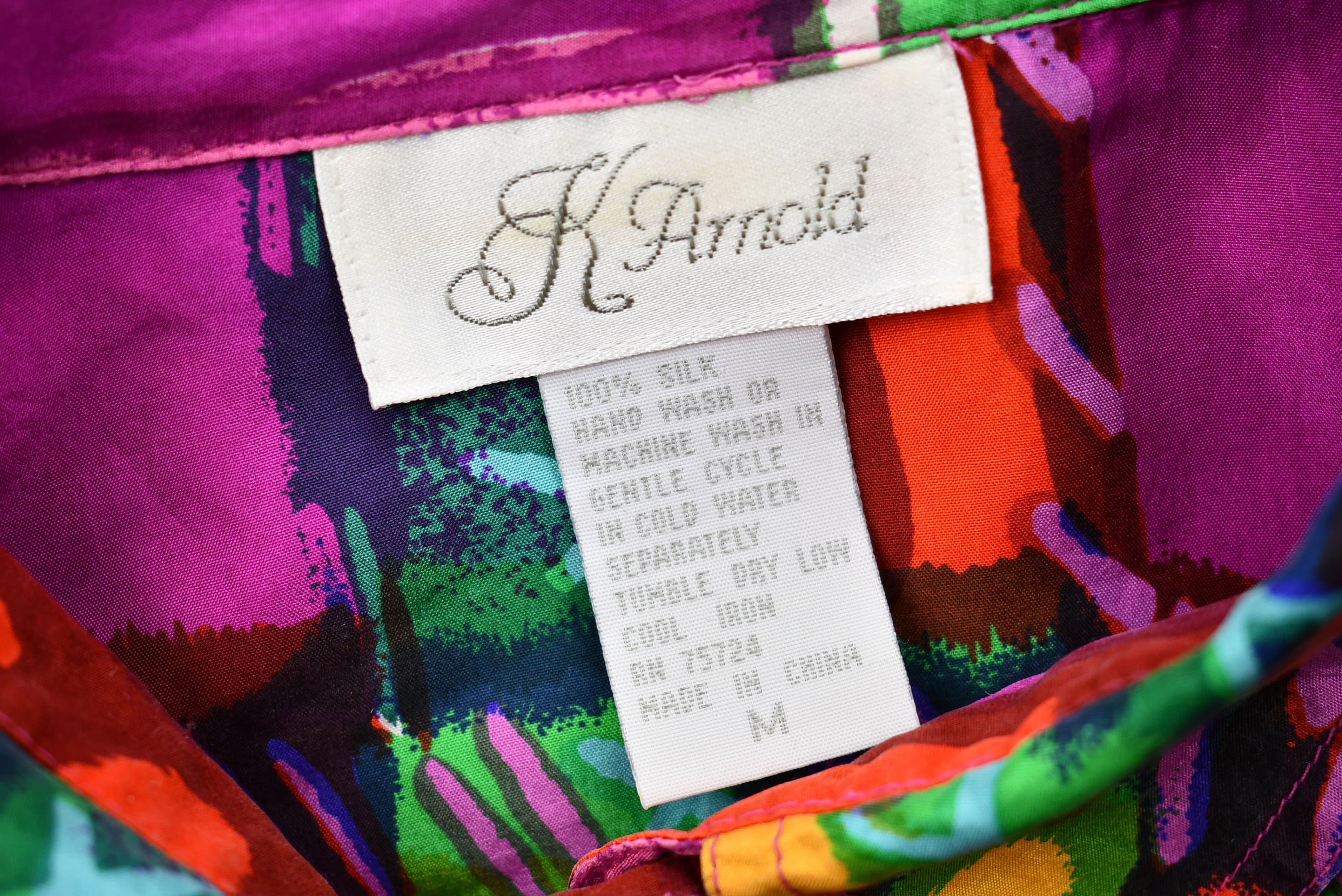 Vintage 1990s Geometric Rainbow 100% Silk Button-Up Blouse