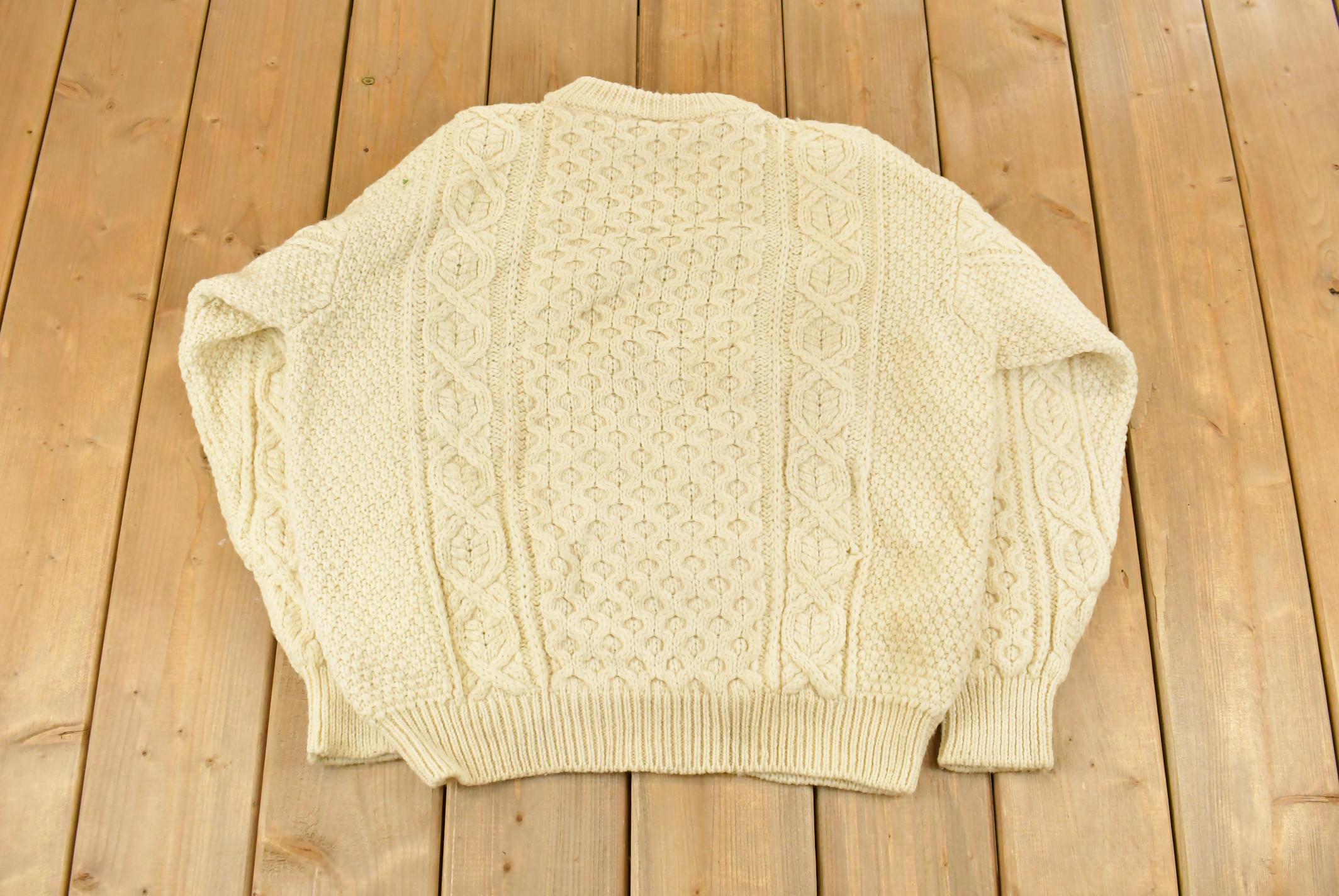 Vintage 1980s Bonner Ireland Fisherman Ribbed Wool Knit Sweater Men's Medium