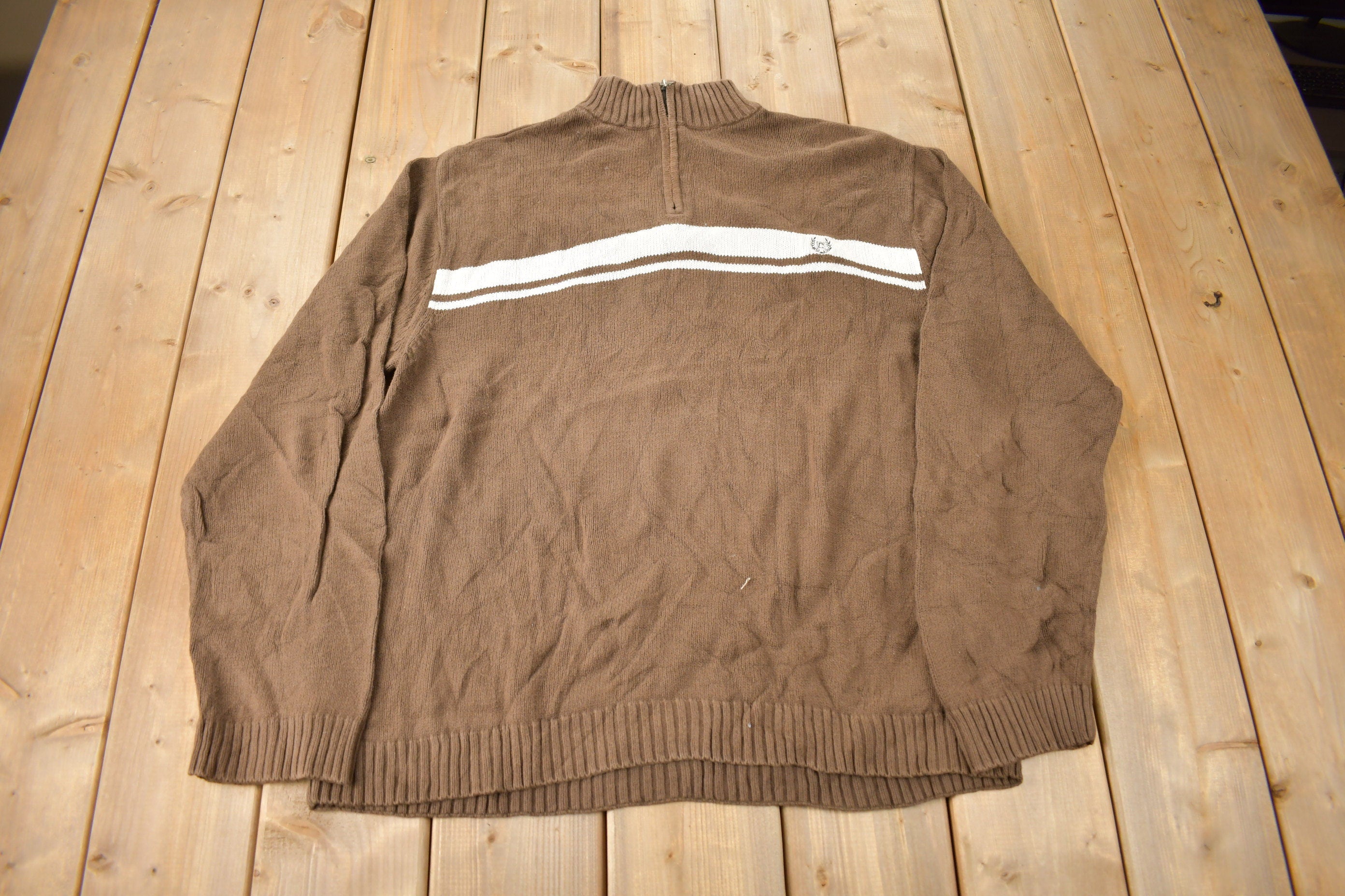 Vintage Y2K Chaps Embroidered Logo Quarter Zip Knit Sweater Size XL