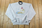 Vintage 1990s Cute Lighthouse Double Collar Morning Sun Crewneck Sweater