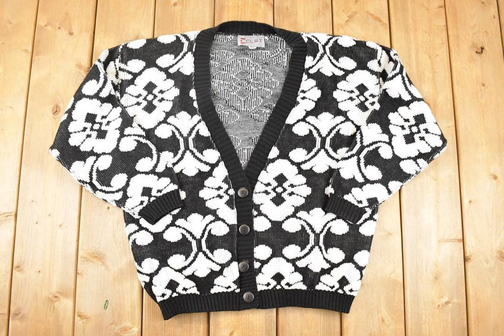 Vintage 1990s Eclat Abstract Knit Cardigan Sweater Women's XL