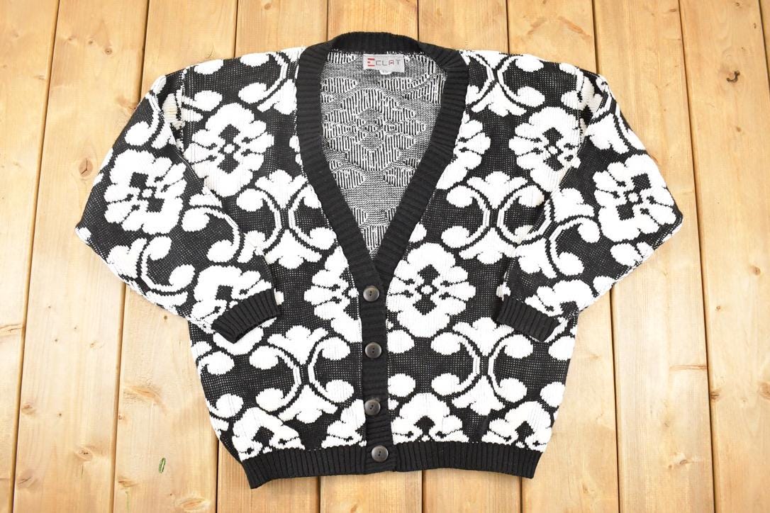 Vintage 1990s Eclat Abstract Knit Cardigan Sweater Women's XL