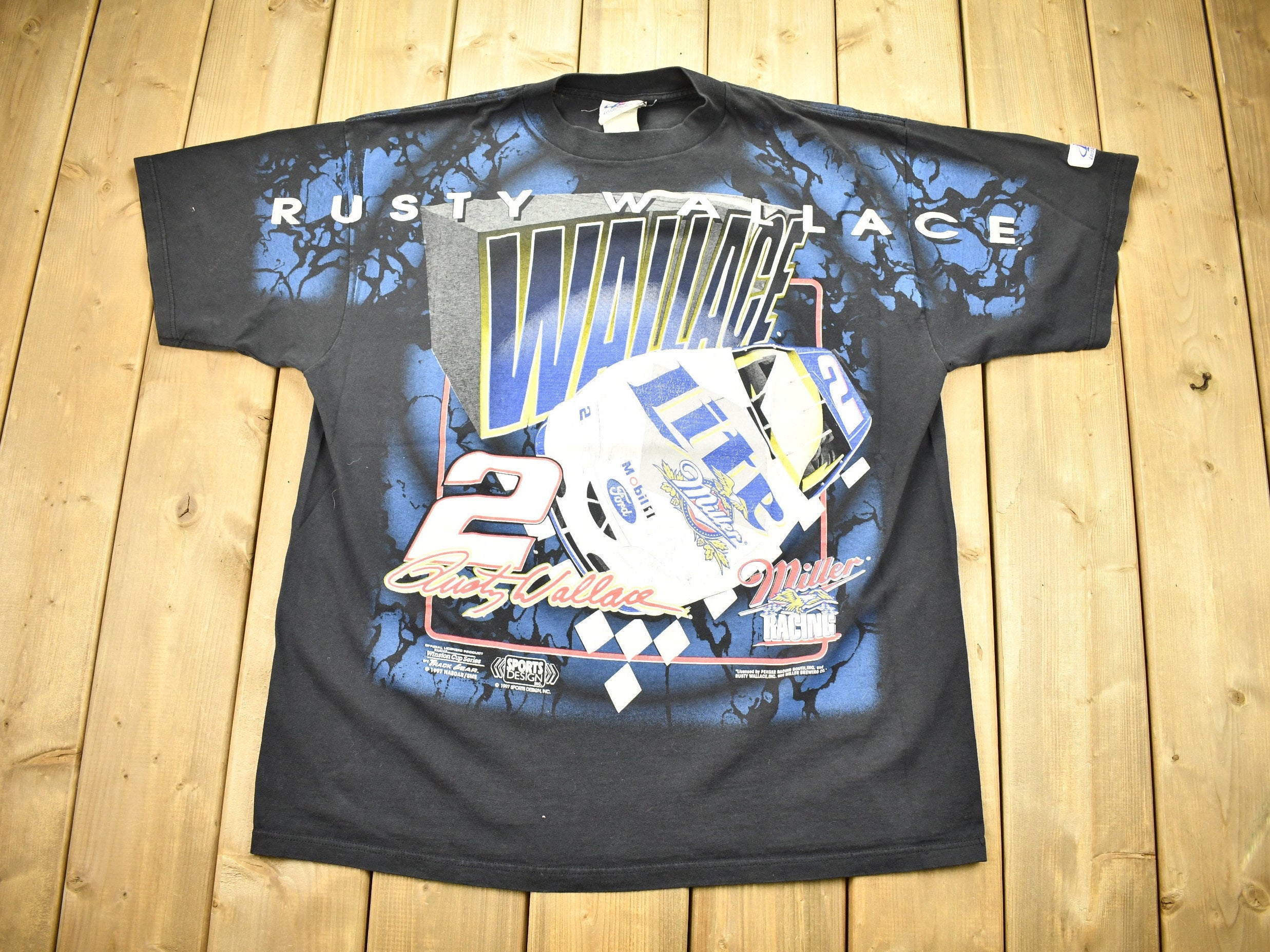 Vintage 1997 Rusty Wallace All Over Print NASCAR T-Shirt