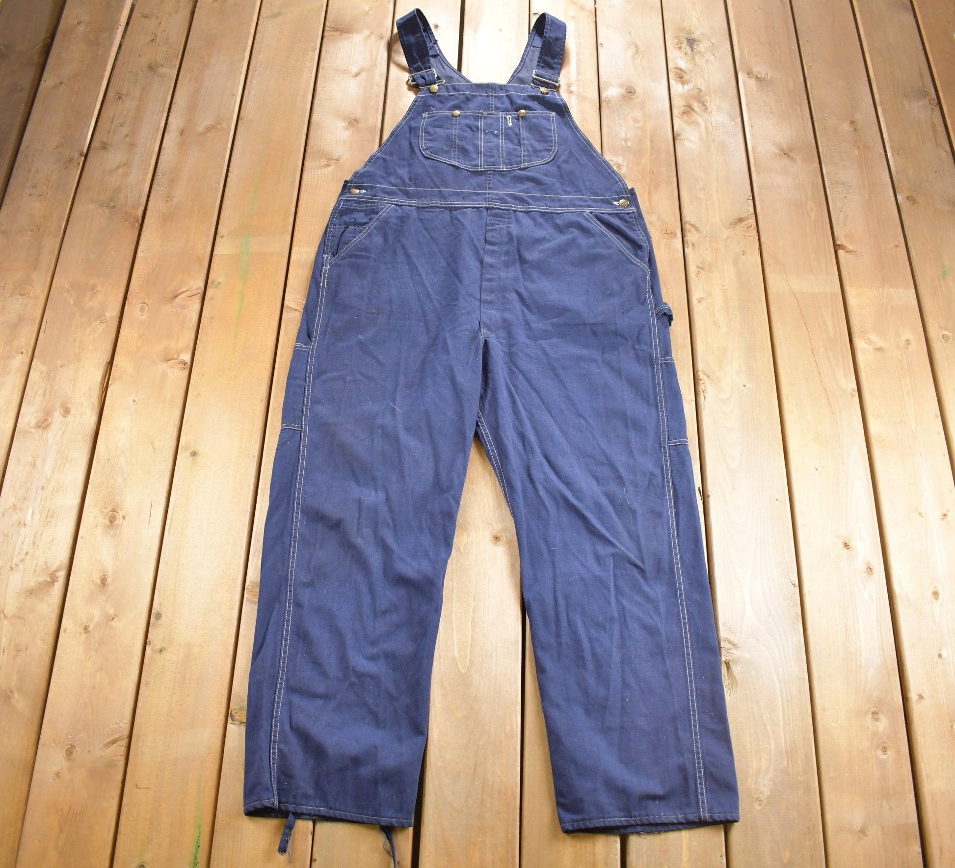 Vintage 1970s Sears Blue Denim Overalls Size 42 x 28