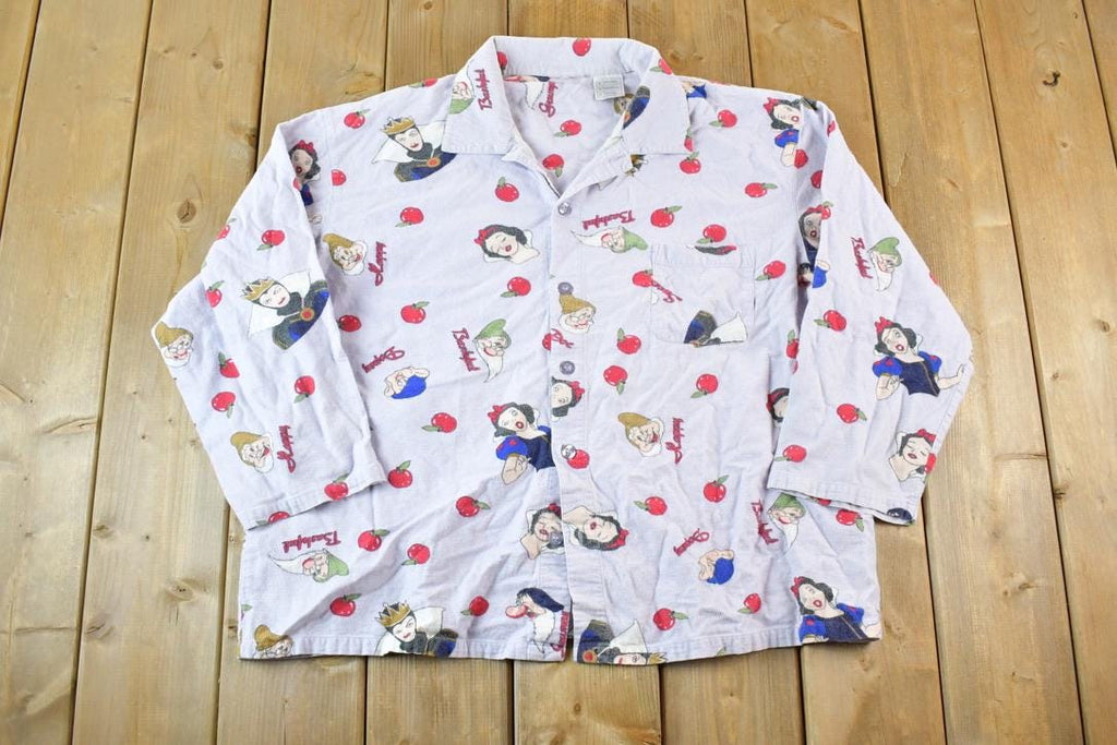 Vintage 1990s Snow White Disney AOP Sleepwear Button Up Shirt Size Mens L