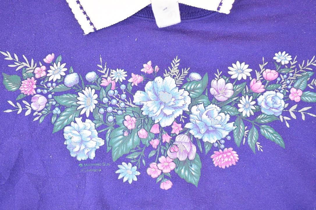 Vintage 1990s Morning Sun Collared Floral Graphic Print Crewneck Sweatshirt Womens XL